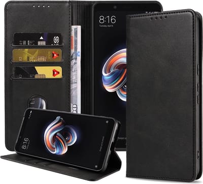 Smartphonica Telefoonhoesje geschikt voor Xiaomi Redmi Note 5 Pro kunstleren Hoesje met Magnetische sluiting en Pasjeshouders Book Case met Klepje - Zwart geschikt voor Xiaomi Redmi Note 5 Pro
