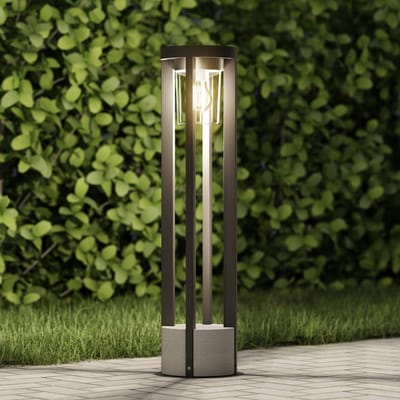Lucande - Tuinpad verlichting - 1licht - Aluminium, cement, kunststof - H: 68 cm - E27 - donkergrijs (RAL 840-M), helder