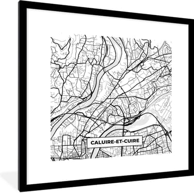 Fotolijst incl. Poster Zwart Wit- Stadskaart - Plattegrond - Caluire-et-Cuire - Kaart - Frankrijk - Zwart wit - 40x40 cm - Posterlijst