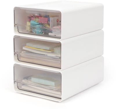 Unyqoos® Multifunctionele Transparante Bureau-Organizer met Laden voor Kantoor en Thuis, Stapelbaar en Ruimtebesparend, 3 Stuks