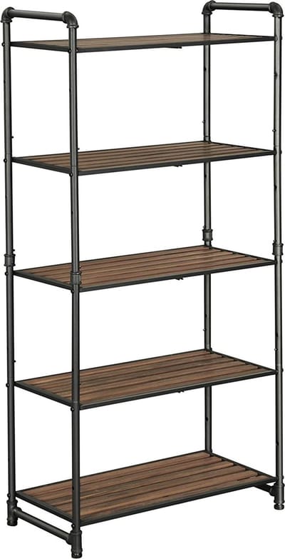 Industrieel Boekenkast Wandrek – Opbergkast met 5 Planken – Stellingkast – Bruin/Zwart