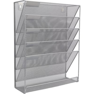 5-laags Wanddocumentenorganizer met Haken Verticale Plaatsing Eenvoudige Installatie IJzeren Gaas Wandmontage gray