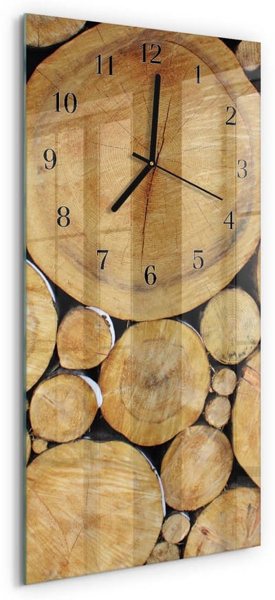 Tulup Wandklok - Hout Decoratieve Glazen Klok - 30x60 cm - Bruin Glazen Wandklok Design - Zwarte Handen - Rechthoekige Wandklok - Klok Glas Met Opdruk - Moderne Wandklok Glas