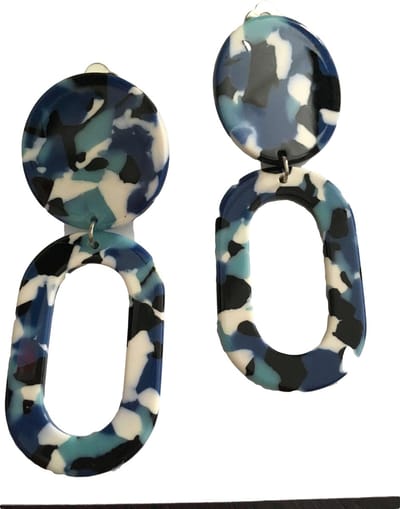 Petra's Sieradenwereld - Clipoorbel hanger blauw wit turquoise (362)