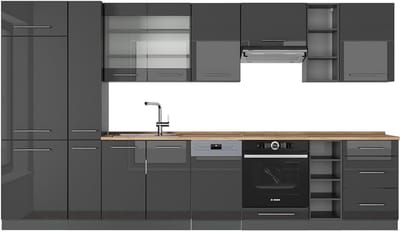 Vicco Fame-Line Complete keukeneenheid – 355 cm, WB Eik Antraciet Hoogglans