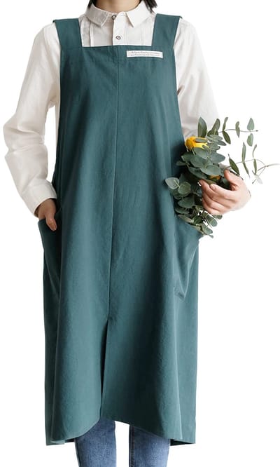 Katoenen Linnen Schort Japanse Stijl Crossback Damesschort met Zakken Effen Kleur Literatuur Kunst Casual Schort voor Vrouwen Mannen Keuken Café Bloemenwinkel Plus Maat