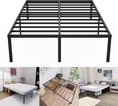 Froadp Modern bedframe Metalen bed 140x200 cm Platformbed van metaal Robuuste stalen latten Tweepersoonsbed Zwart Hoogte 41,5 cm Opbergruimte onder het bed Voor slaapkamer Gastenkamer