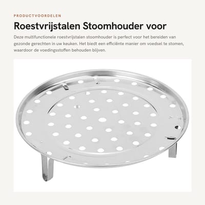 Dailygoods- Stoomhouder Heavy-duty - Multifunctioneel Kookgerei - Roestvrij Staal - Ronde Stoomrekstandaard - Grootte S: 20x20x5 cm - Verhoogd Ontwerp - Kookstomer
