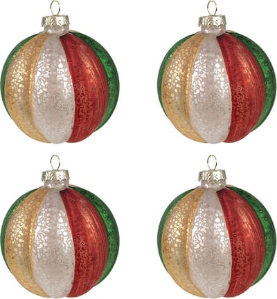 Clayre & Eef Kerstbal Set van 4 Overig Ø 8x8 cm Rood Groen Glas Kerstballen