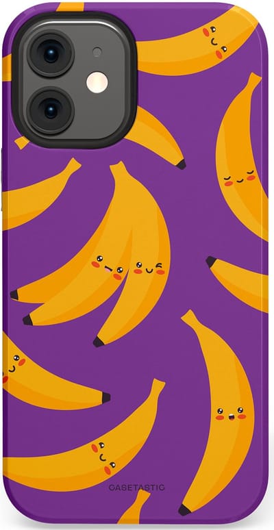 Casetastic Hoesje Geschikt voor Apple iPhone 12 Mini - Stijlvolle Beschermende Duo-layer Case - Kawaii Bananen