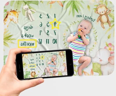 Baby Milestone Age Photo Album - Soft Flannel Jungle Theme - Baby Care Baby Shower