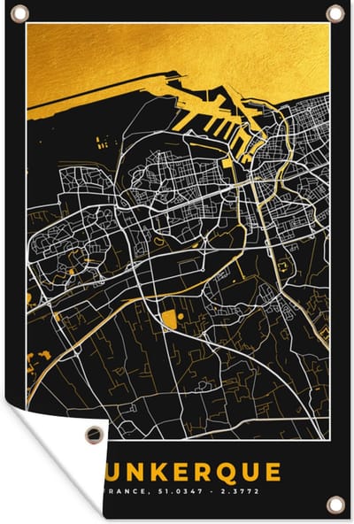 Muurdecoratie Stadskaart – Plattegrond – Kaart – Dunkerque - Frankrijk - 120x180 cm - Tuinposter - Tuindoek