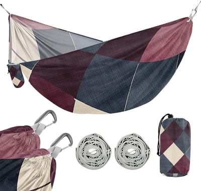 Stoffen Hangmat - Buiten Relaxen - Ontspannen Buiten - Met Opbergvak - 290x138 cm - Bordeaux Marineblauw