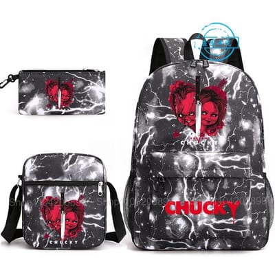 3 stuks Kinder Speel Chucky Rugzakken Studenten Tiener Schooltassen Jongens Meisjes Cadeau Schooltassen Etui Schoudertassen Reistas 12 inches