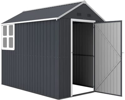 Tuinschuur - 259x172x222 cm - Gegalvaniseerd Staal - Tuinhuisje - Gereedschapsschuur - Opslagruimte Tuin - Tuingereedschap Bewaren - Buitenschuren - Fietsenberging - Tuinhuis met Raam & Deur - Grijs/Wit