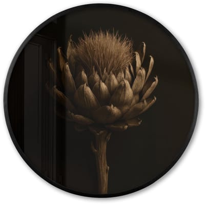 Poster in lijst Rond - Fotolijst 60x60 cm - Posters - Donkerbruin - Bloem - Textuur - Artisjok - Ronde posterlijst zwart - Decoratie - Wanddecoratie woonkamer - Muurdecoratie slaapkamer