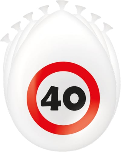 Ballonnen | 8 stuks | Thema: Verkeersbord | Leeftijd: 40 | Kleur: Wit
