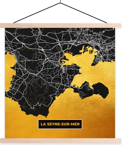 Posterhanger incl. Poster 40x40 cm - Schoolplaat - Kaart – Stadskaart – Frankrijk – Plattegrond - la Seyne-sur-Mer - Textielposter - Blanke latten - Stadskaart
