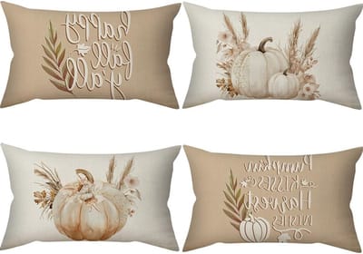 SnelShoppen - 4 Kussenhoezen Herfst 30 x 50 cm - Decoratieve Kussens voor Bank, Buiten, Woonkamer, Slaapkamer - Hoogwaardige Linnen Kussenhoezen