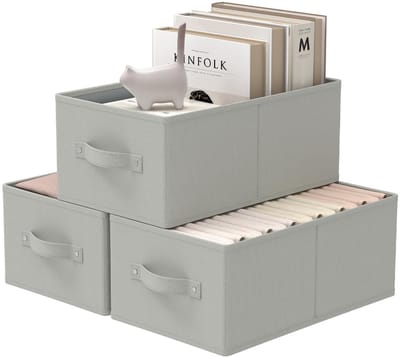 Opbergdozen, Set van 3 Opbergmanden voor Kast, Opbergkubussen met 2 Handgrepen, Vlies, 33 x 23 x 14 cm, Grijs, XSNY11GS-3