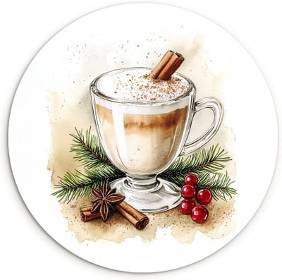 WallCircle® Wandcirkel 30x30 cm - Muurcirkel Winter - Koffie - Warm - Decoratie - Muurdecoratie woonkamer - Wanddecoratie keuken - Kamer decoratie accessoires - Ronde schilderijen