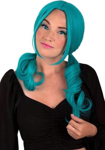 Pruik Raewyn turquoise - luxe - cosplay - carnaval