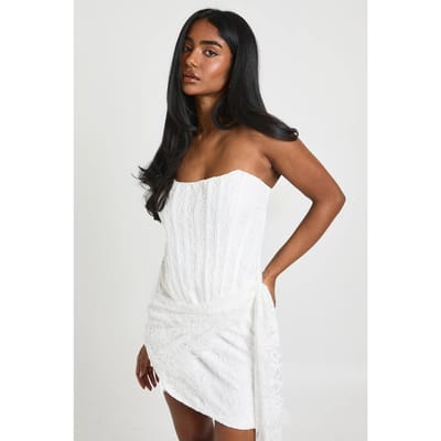 boohoo Dames Kanten Corset Drape Mini Jurk | Wit | Maat: 38