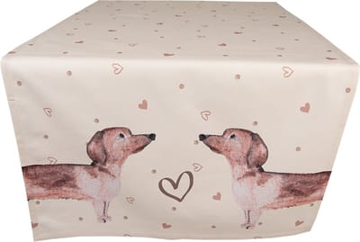 Clayre & Eef Tafelloper 50x140 cm Beige Katoen Rechthoek Teckel Tafelkleed
