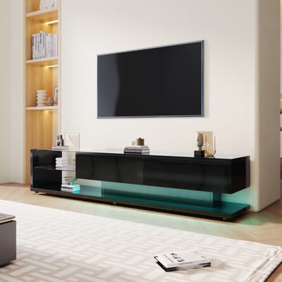 REDOM - TV-meubel - hoogglans zwart oppervlak - met lades en glasplanken - 170*38*36 cm Zwart