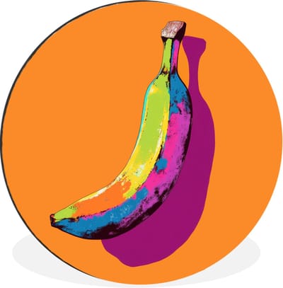 WallCircle - Wandcirkel - Muurcirkel - Felle kleuren - Banaan - popart - Aluminium - Dibond - 30x30 cm - Binnen en Buiten