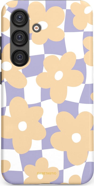 Casetastic hoesje geschikt voor Samsung Galaxy S25 - Dubbellaagse bescherming - Madeliefjes feest - Fashion Case - Zand Wit Lila Zilver