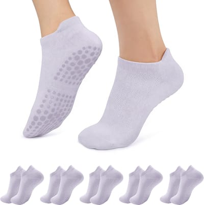 5 paar antislip yogasokken voor dames - Pilates yoga antislipsokken - antislip sokken met stippen voor indoor fitness - ademende mesh sportsokken voor dames - geschikt voor fitness, ballet, dans, yoga en thuisworkouts