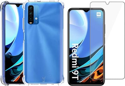 Hoesje geschikt voor Xiaomi Redmi 9T - Anti Shock Proof Siliconen Back Cover Case Hoes Transparant - Tempered Glass Screenprotector