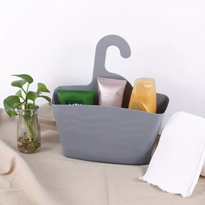 1 pièce Panier de rangement pour salle de bain, Non parfumé, Pas d'électricité ni de batterie nécessaire, Organisateur de caddy de douche à suspendre pour accessoires de salle de bain gris