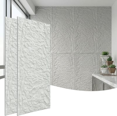 Froadp 2 stuks Plaatwerk met rotslook, 120 x 61 cm, 5 cm dik wandpanelen, PU-wandbekleding Crèmekleurig wit