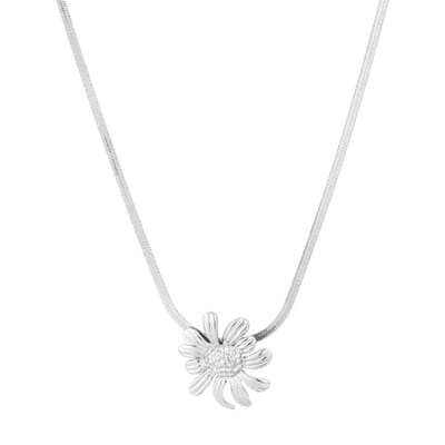 Minimalistische ketting bloem - Michelle Bijoux - Stainless steel - Nikkel vrij - Zilveren ketting - Dames ketting - 40 + 5 cm - Kerst sieraden - Kerst cadeau - Moederdag - Valentijn - Cadeau voor dames - Sieraden dames - Kettingen dames