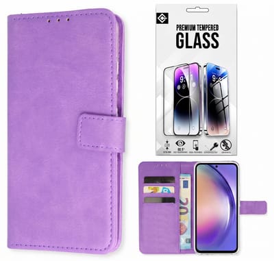 Casemania Hoesje en Glas Geschikt voor Samsung Galaxy A26 - Paars - Portemonnee Book Case - 1x Glazen Screenprotector