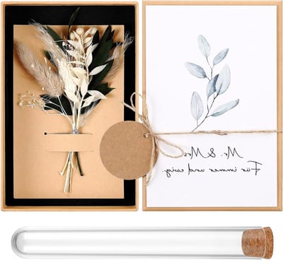 Cadeauset voor Huwelijksjubileum met Droogbloemen, Testbuis en Kraft Papieren Doos voor Pasgetrouwden