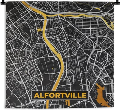 Wandkleed - Wanddoek - Alfortville – Plattegrond – Frankrijk – Kaart – Stadskaart - 180x180 cm - Wandtapijt