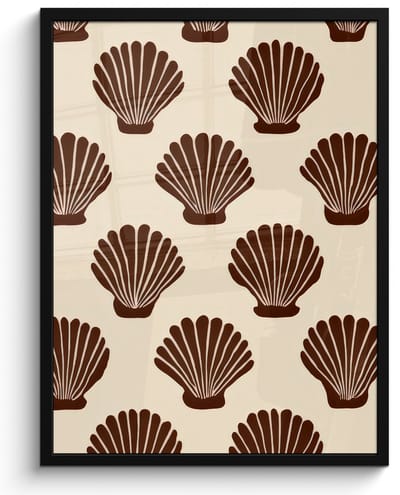 Poster in lijst - Fotolijst 50x70 cm - Posters - Schelpen - Bruin - Patroon - Posterlijst zwart - Decoratie - Wanddecoratie woonkamer - Muurdecoratie slaapkamer