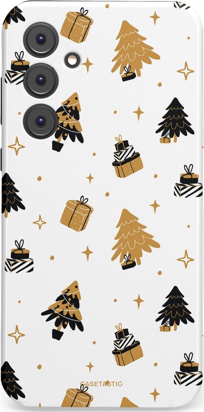 Casetastic hoesje geschikt voor Samsung Galaxy A35 - Dubbellaagse bescherming - Kerst met Cadeautjes - Fashion Case - Wit Beige Donkergrijs