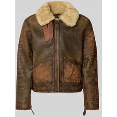Regular fit leren jack met kraag van lamsvacht model 'ICELANDIC'