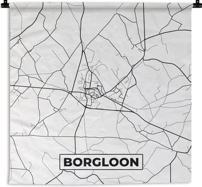Wandkleed - Wanddoek - Stadskaart – Zwart Wit - Kaart – Borgloon – België – Plattegrond - 180x180 cm - Wandtapijt