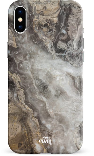 xoxo Wildhearts Marble Grey River - Single Layer - Hoesje geschikt voor iPhone X / Xs Marmer hoesje shockproof - Hard Case beschermhoesje geschikt voor iPhone Xs / X - Grijs