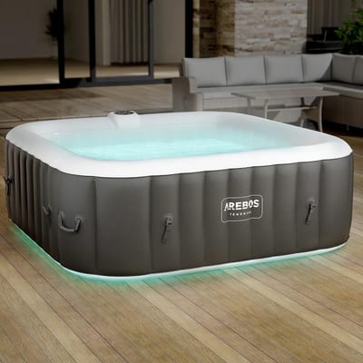 Luxe Opblaasbare Spa Whirlpool 6 Personen 185 x 185 x 65 cm met 130 Massagejets, LED Verlichting en Automatische Inflatie