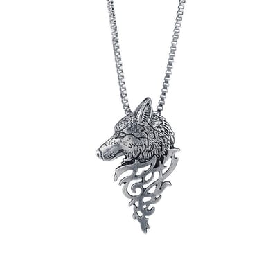 Wolf Kop Ketting Zilver - Stoere Mannenketting - 45cm + 5cm Wolven - Pax Amare