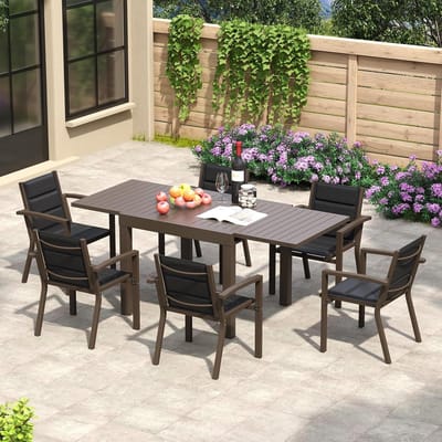 Tuinmeubelset 4 Personen Uittrekbare Tafel 80-160x80x75 cm Aluminium – Stapelbare Stoelen – Weerbestendig – Balkon & Terras – Compact Design Bruin – Nicolehome
