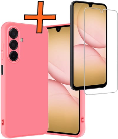 Hoes - Met Screenprotector - Geschikt voor Samsung Galaxy A17 - Sterk & Shockproof - Back Cover - Siliconen Case - Telefoon Hoes - Lichtroze