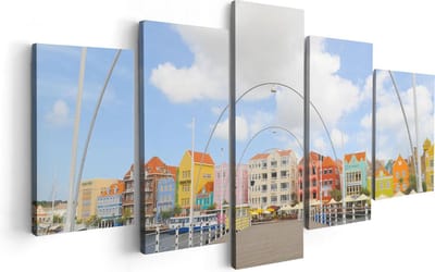 Artaza Canvas Schilderij Vijfluik Willemstad Gekleurde Huisjes in Curaçao - 100x50 cm - Wanddecoratie Woonkamer - Schilderijen - Muurdecoratie