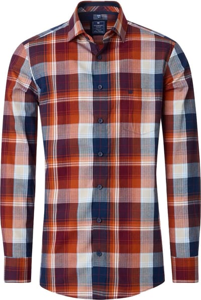 Redmond comfort fit overhemd - twill - rood met wit en blauw geruit - Strijkvriendelijk - Boordmaat: 39 - 40